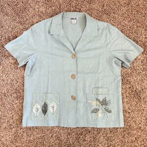 VTG Robbie Bee Linen Shirt Button Down Short Sleeve Women’s 16 Floral